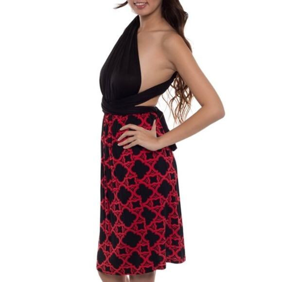 Transformer Black Dress Infinity Multi Way Casual Women's Midi Plaid Red NWT - Picture 3 of 6